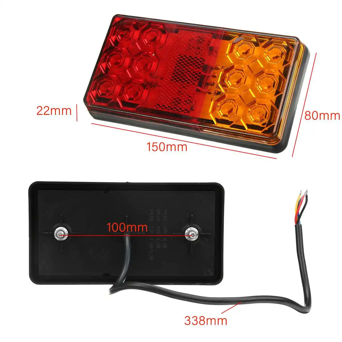 2pcs 12V 24V 12 LED Car Truck Tail Light Taillight Rear Stop Brake Light Indicator Signal Lamp Boat Trailer Caravan Van Lorry