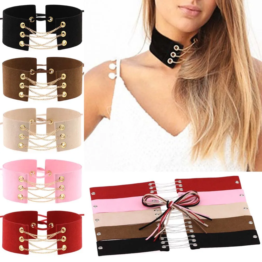 Simple Punk Gothic Fashion Individuality Sweet Alternative Suede Choker Flannel Velvet band Neck strap Chain Collarbone chain