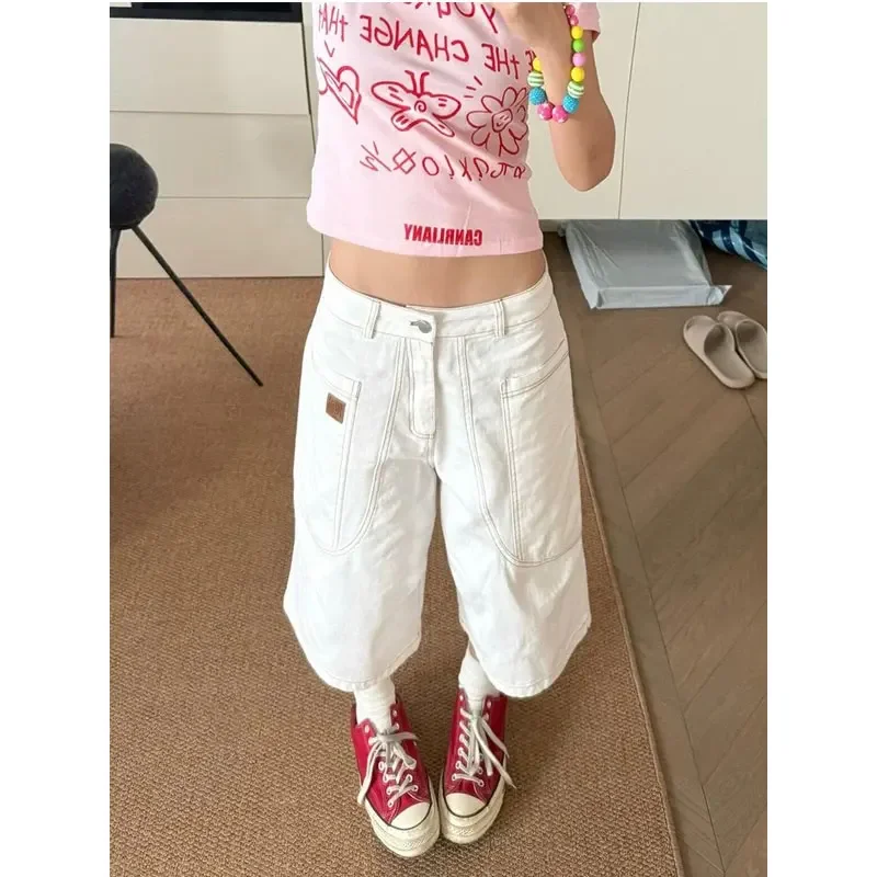 Celana Pendek Denim Longgar Antik Wanita Celana Pendek Fashion Harajuku Y2k Longgar Celana Denim Ala Jalanan 2000S 90S Retro Amerika