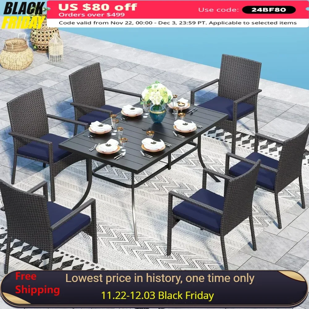 7 Pieces Patio Dining Set, Metal Patio Table and Chairs Set for 6, Rectangular Outdoor Table , All Weather Outdoor Dining Sets