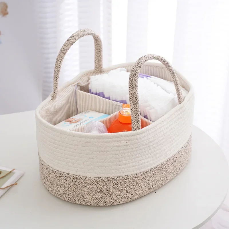 

Multifunctional Travel Out Portable Mommy Bag Cotton Rope Diaper Bag Diaper Storage Bag Baby Diaper Storage Basket（38*25*17cm)