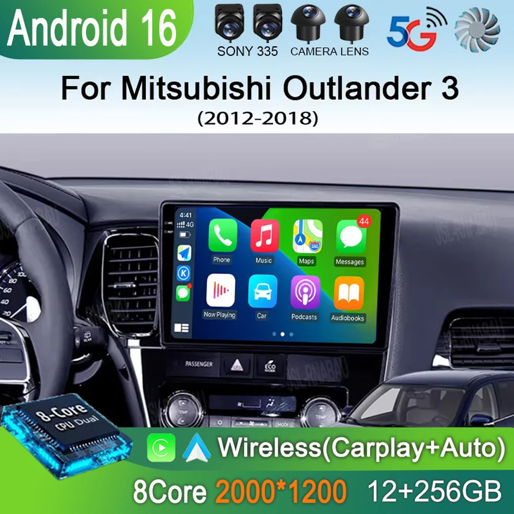 

Автомагнитола Android 16 для Mitsubishi Outlander 3 2012-2018, мультимедийный проигрыватель, 4G, GPS-навигация, головное устройство, Carplay Auto