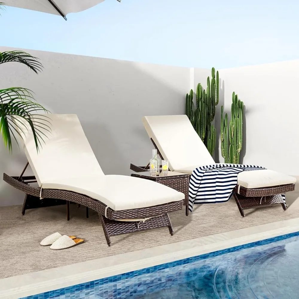 

Patio Chaise Lounge Set 3 Pieces With Adjustable Backrest and Removable Cushion Recliner Chair Outdoor Furniture Freight free