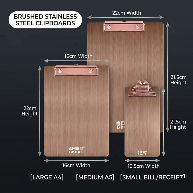 Stainless Steel Metal Clipboard Durable Writing Clip Board for Menus Note-taking Professional Office Stationery Organizer
