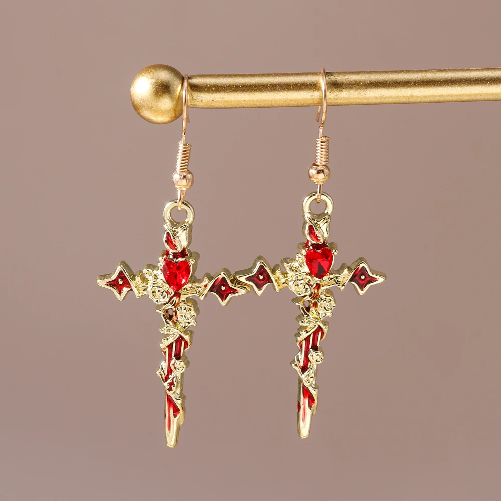 Aihua Vintage Gothic Kreuz-Ohrringe Punk Schwert Kreuz Anhänger Ohrringe Handgefertigter DIY Steampunk Kreuzschmuck Accessoires – Detail 8