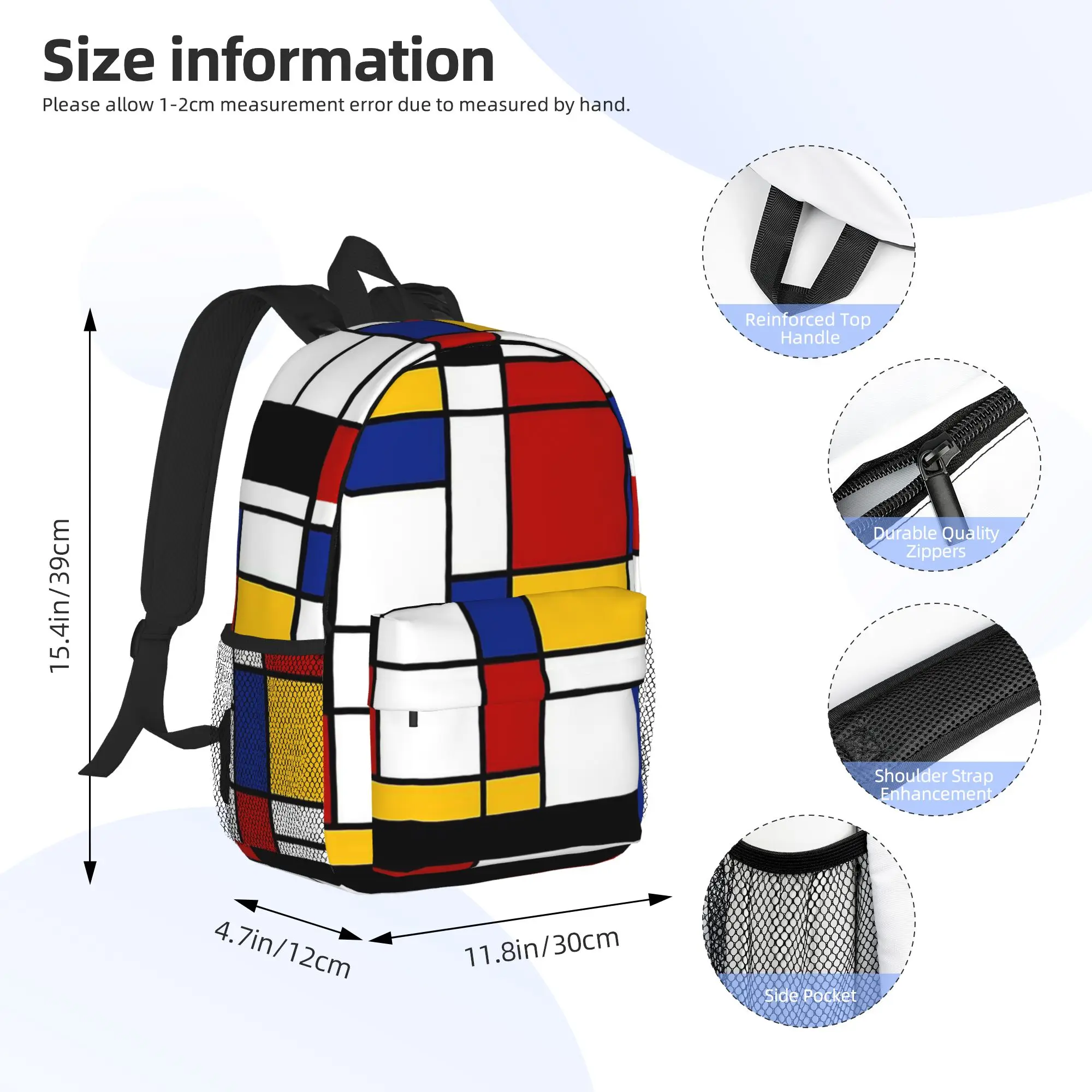 Piet Mondrian Backpack Hot Sale Daypack Large Capacity Boys Girls BookBag Shoulder Bags for Men Women School Bag