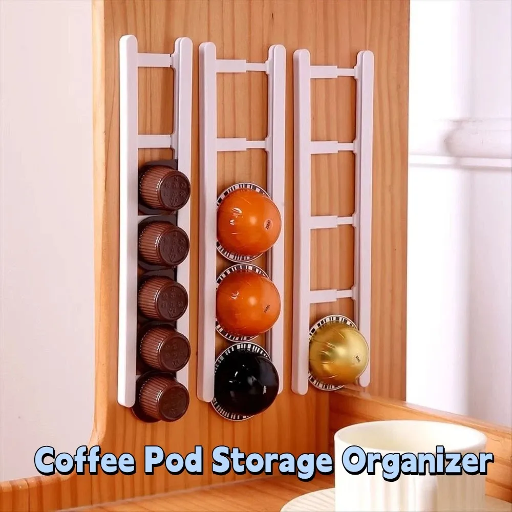

4pcs Adjustable Coffee Pod Keepers Wall Mounting Adhesive Coffee Capsule Rack Coffee Pod Holder Compact Storage