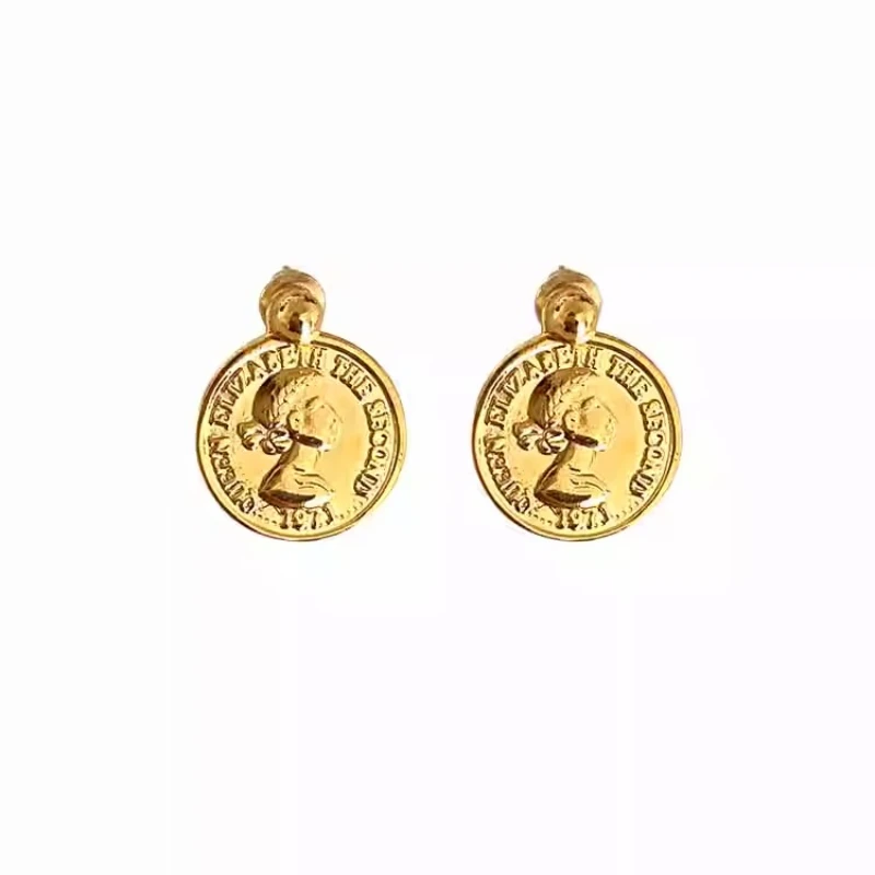 

Simple and generous 925 silver needle European and American retro gold coin earrings exquisite earrings