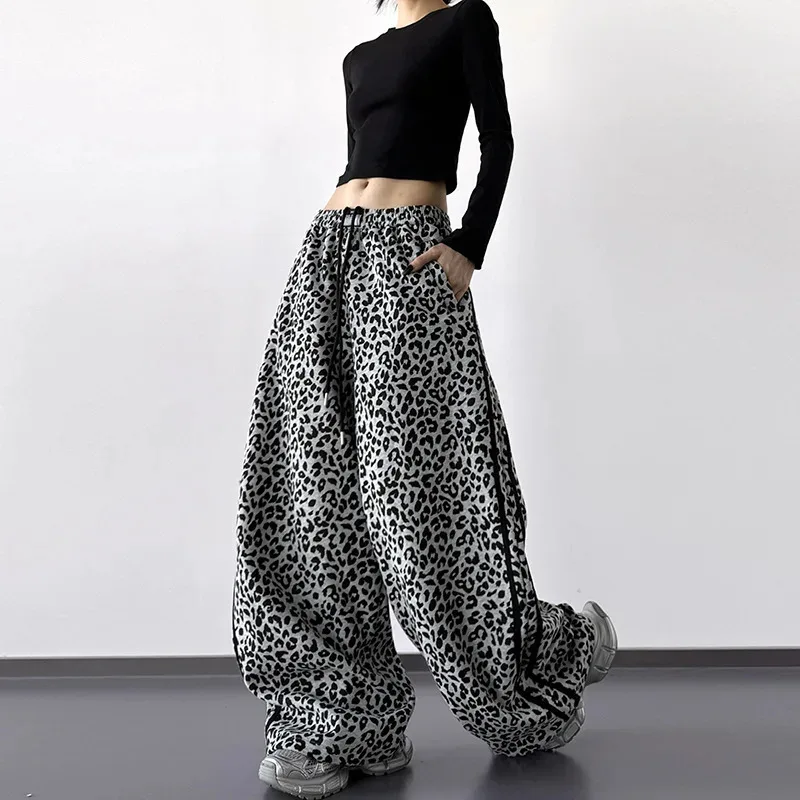 Woman Clothes Design Leopard Print Casual Pants For Women 2025 Spring And Autumn New High Waist Tall Street Dance Wide Leg Pants