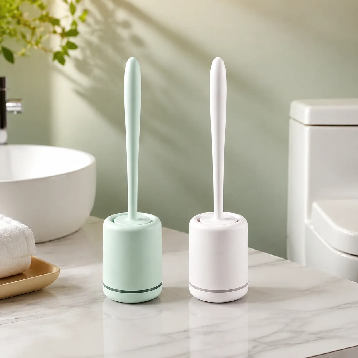 Nordic Wall-Mounted Silicone Toilet Brush & Holder Set, Soft Bristle Bathroom Scrubber with Hollow Ventilated Base, No Water Acc