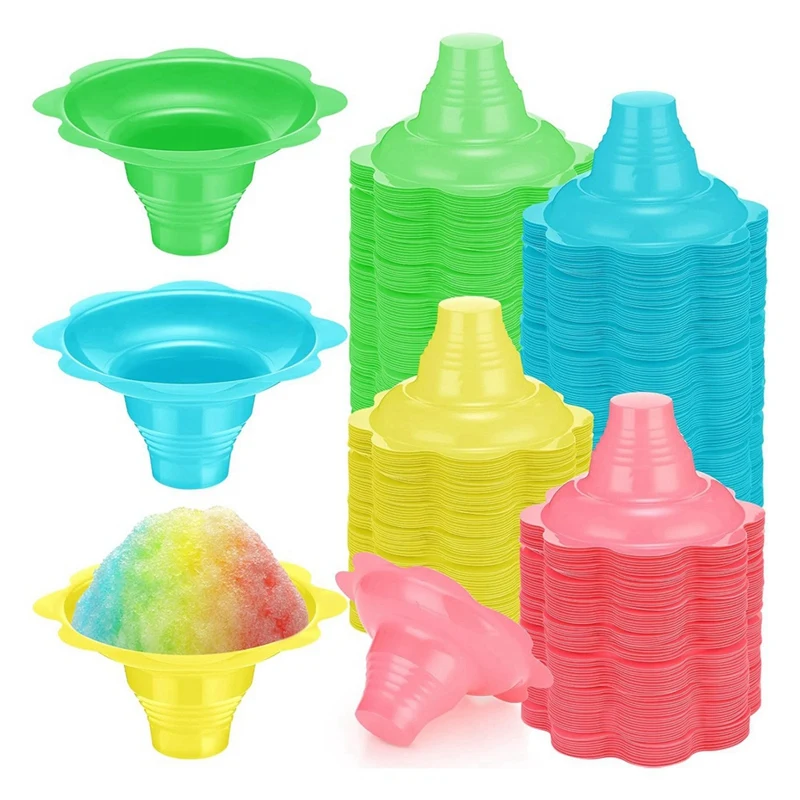 

200 Pieces 4 Oz Colorful Shaved Ice Cups Flower Shaped Snow Cone Cups Leak Proof Plastic Snack Ice Cream Bowls