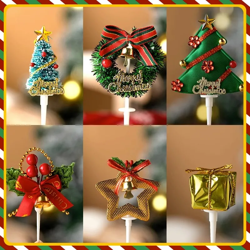 10pcs Christmas Cake Decoration Plugin Cakes Decor Accessories Christmas Birthday Cake Deco Tower Tree Elderly Cedar Elk Gift Sn