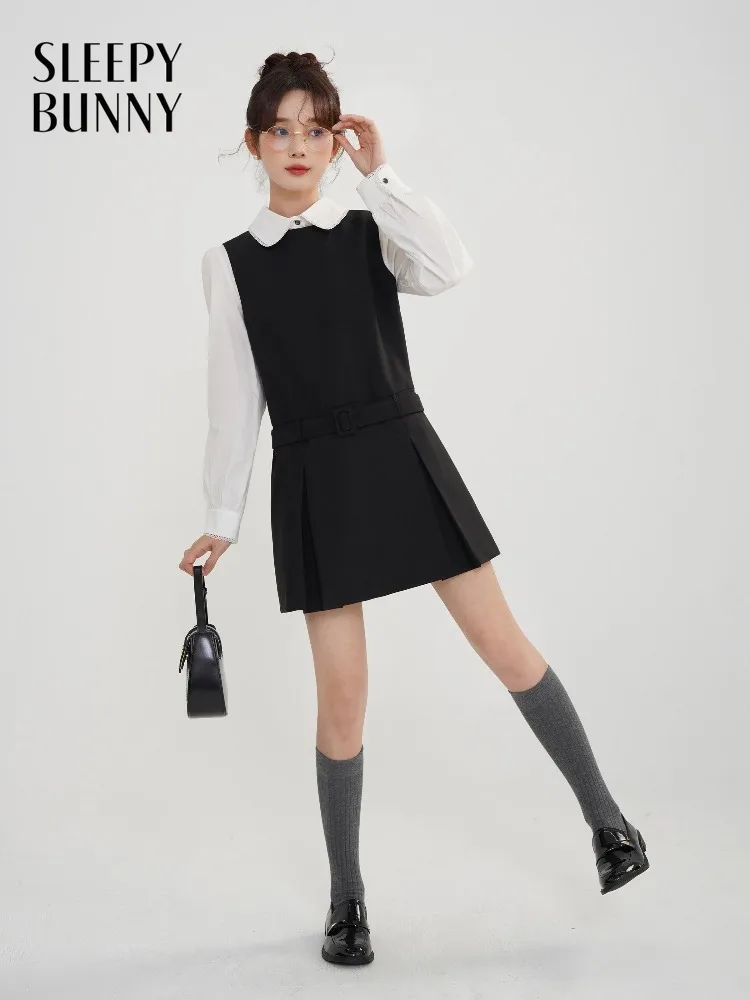 

Женское черно-белое платье-двойка в стиле преппи: короткое плиссированное платье, элегантное повседневное мини-платье для весны