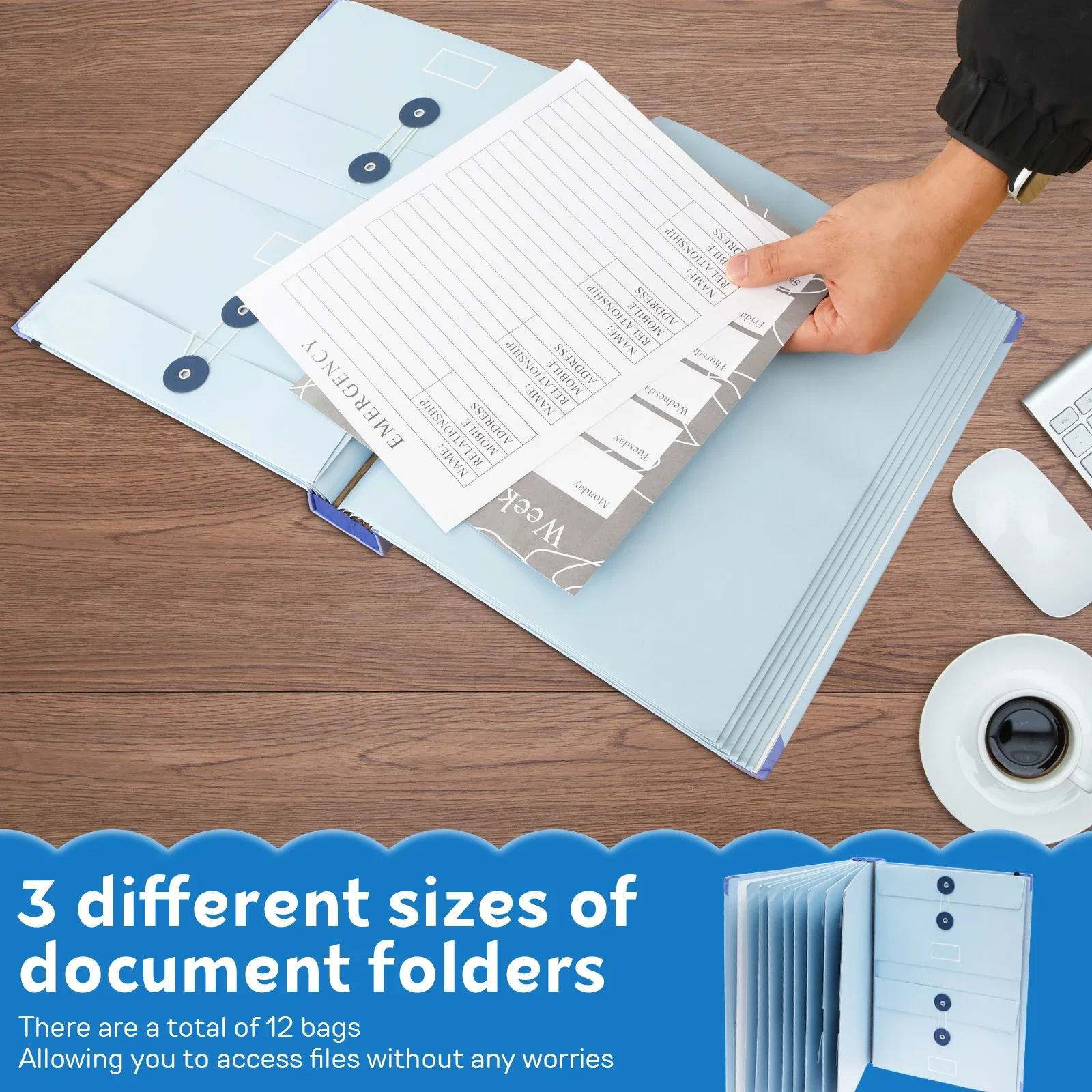 Document Binder Portable File Organizer with Multiple Pockets Office Storage Materials File Bag for Important Documents Bills