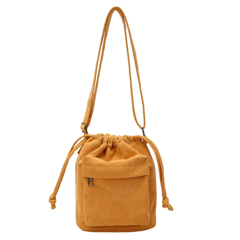 Corduroy Bucket Bag Versatile MinimalistCrossbody Shoulder Bag for Women Girl Fashion Travel Bag Drawstring LeisureBag