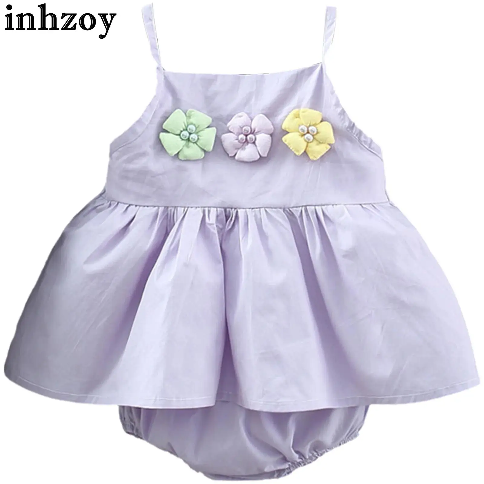 

Baby Girls Summer Sleeveless Flower Decor Slip Dress with Shorts Sweet Cute Outfit for Daily Holiday Birthday Party Photography