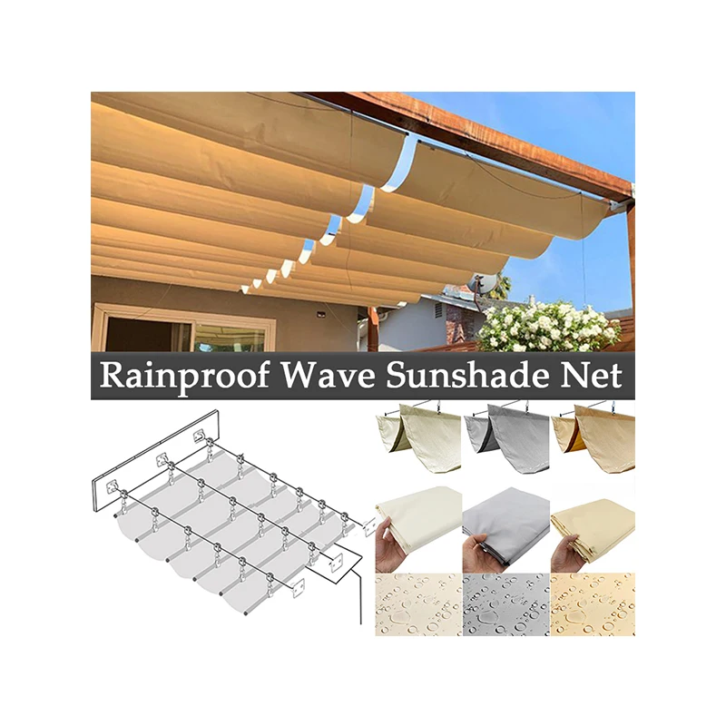 Polyester Telescopic Sunshade Sail Waterproof Wave Sun Shade Net Patio Pergola Shading Canopy Retractable Outdoor Awning