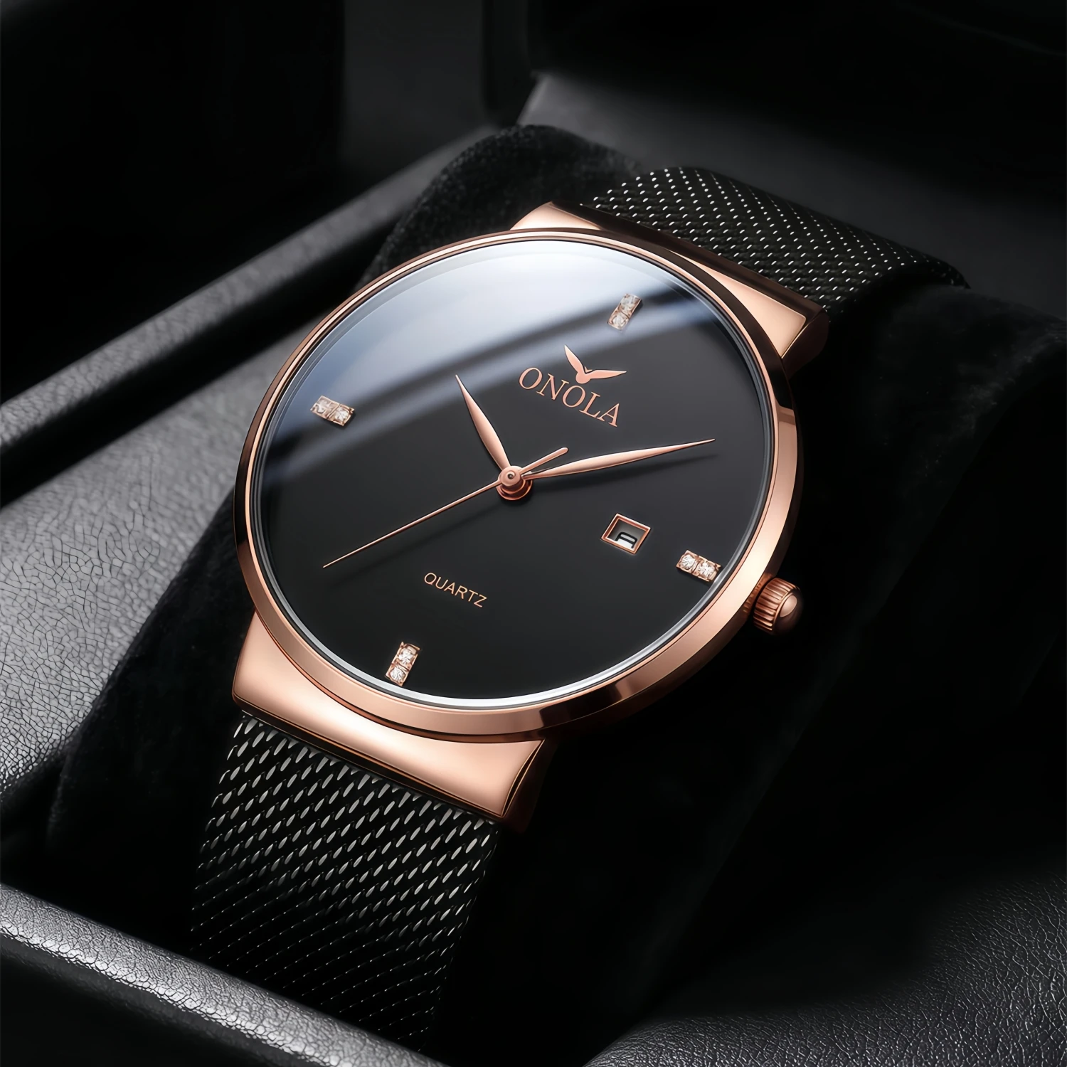ONOLA Simple Ultrathin Quartz Watch Men Classic Luxury Stainless Steel Mesh Belt Watch Casual Waterproof Relogio Masculino