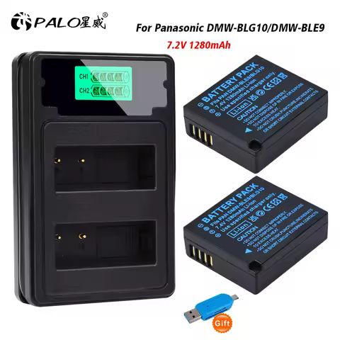 PALO 1280mAh DMW-BLG10 BLG10 BLG10E DMW-BLE9 Battery + LCD Dual USB Charger for Panasonic LUMIX GF3 GF5 GF6 GX7 LX100 GX80 GX85