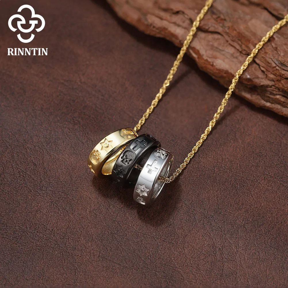 

Rinntin Three-ring 925 Sterling Silver Simple Personality Ring Pendant Chain Necklace Popular Jewelry Best Couple Gift SNMN16
