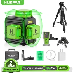 Huepar Laser Level 12 Lines 3D Green Lines Horizontal Vertical Cross Lines 360°Auto Self-Leveling Laser Tools with Hard Case