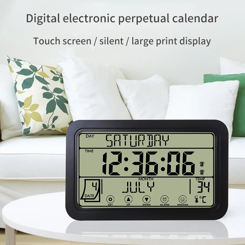 Large Number Electronic Wall Clock Temperature Humidity Display Snooze Alarm Clock Hanging/Desktop Digital Clock Battery Powered