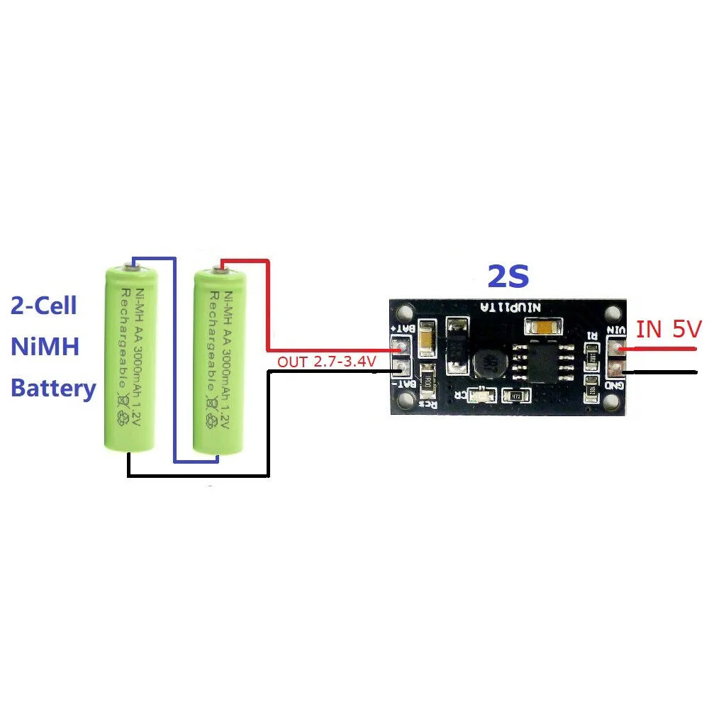 2 Cell DC 4.5V-5.5V to 2.7V-3.4V NiMH NiCd Rechargeable Battery For Solar Toy