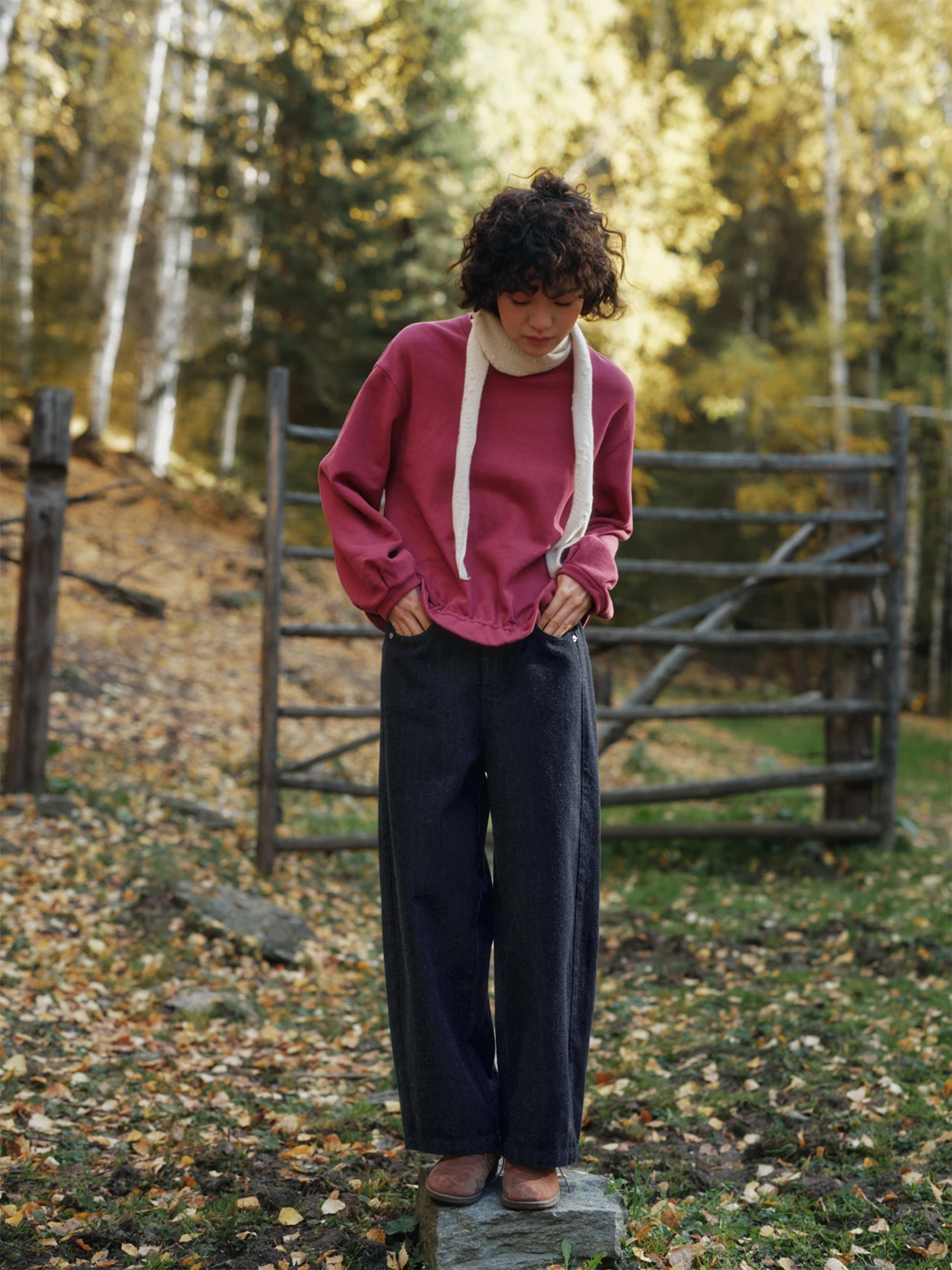 Women's Wide Leg Denim Jeans Wool Blend Fleece Treat Non-fading Autumn Season Say And Listen to the Mountains And Seas
