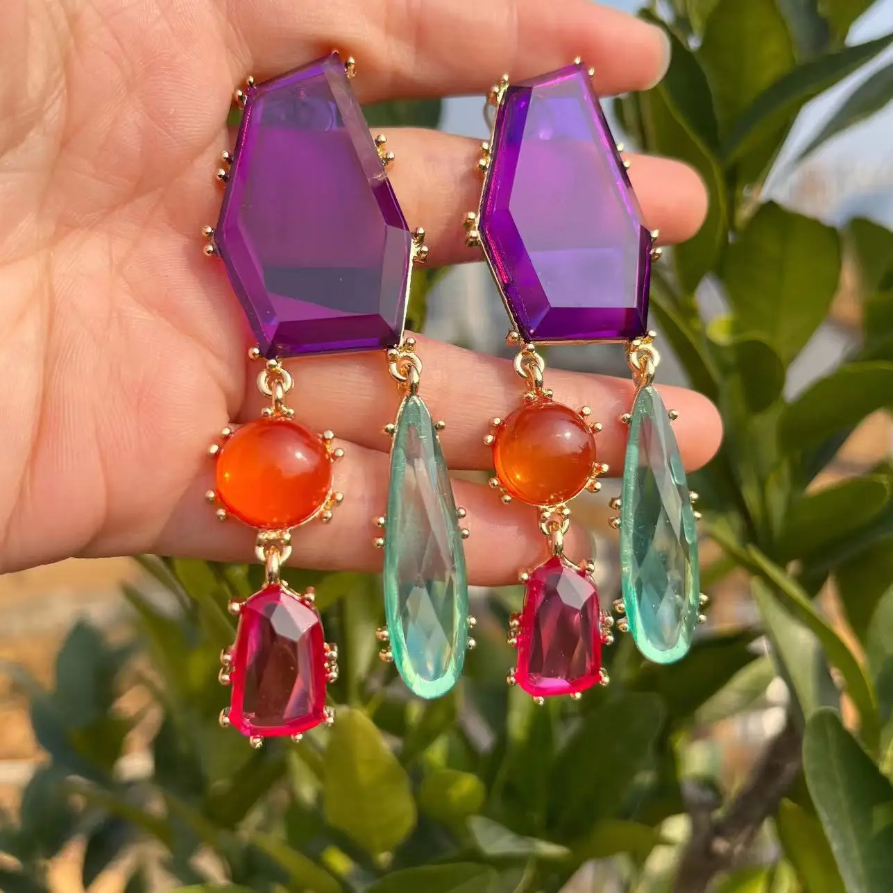 2024 New Colorful Resin Dangle Long Tassel Earrings Jewelry