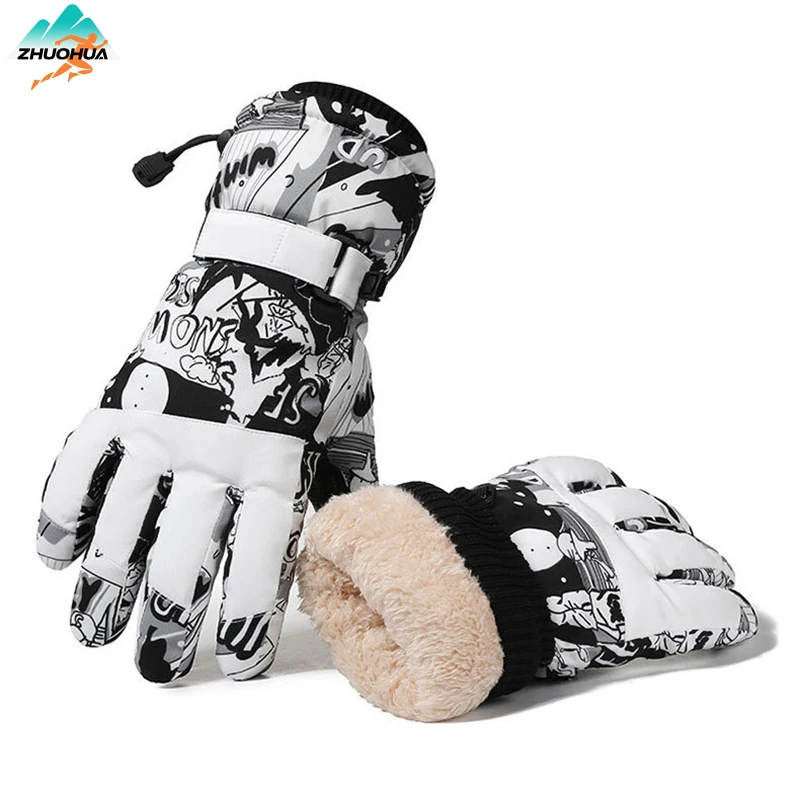 ZHUOHUA الكبار الشتاء الدافئ قفازات التزلج مقاوم للماء سميكة الصوف على الجليد قفازات الحرارية دراجة نارية قفازات ركوب الدراجات الرجال النساء #1