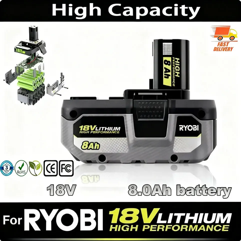 Batterie au lithium RYOBI 18V 8,0ah, faible autodécharge, adaptée à tous les outils 18V P104 P107 P108 RB18L50 RB18L20
