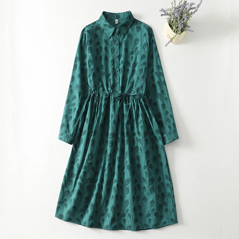 NYFS 2026 Spring New Vintage Print Woman Dress Vestidos Robe Ete Femme Elbise Loose cotton Linen Long Sleeve Long Dresses
