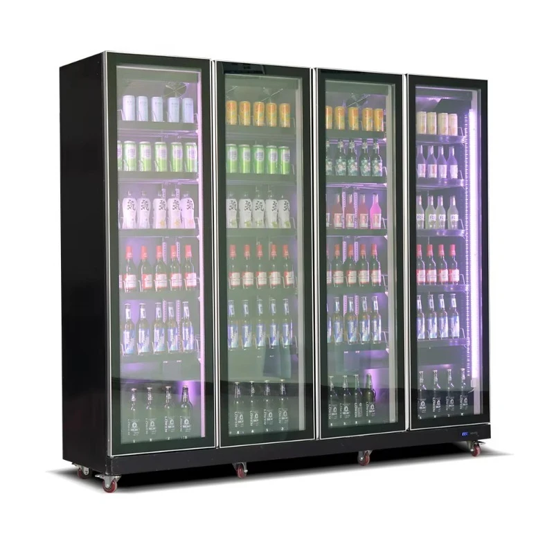

Customized Commercial Stainless 4-Door Full Screen Beer Display Cooler - Large Capacity Bar Refrigerator Retail Sale