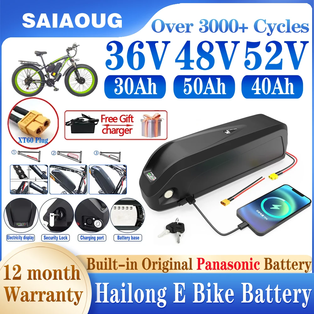 

30Ah 20Ah Bafang Original 48V 36V 52V 50Ah Hailong ebike Battery 100A BMS for 350W 500W 1000W 2000W gift charger + Security Lock