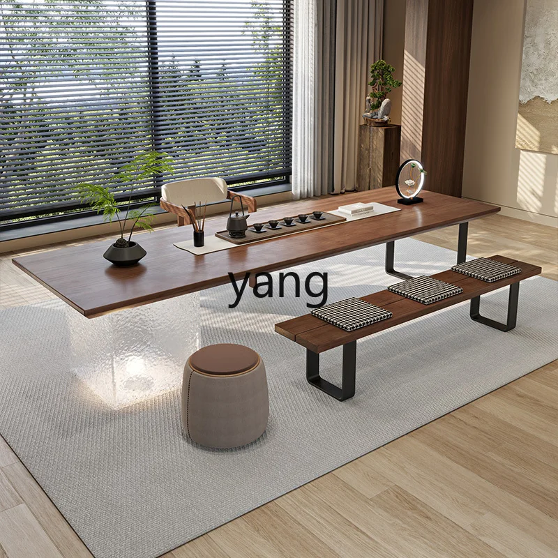 ZL solid wood home balcony tea table and chair combination log large board table acrylic tea table