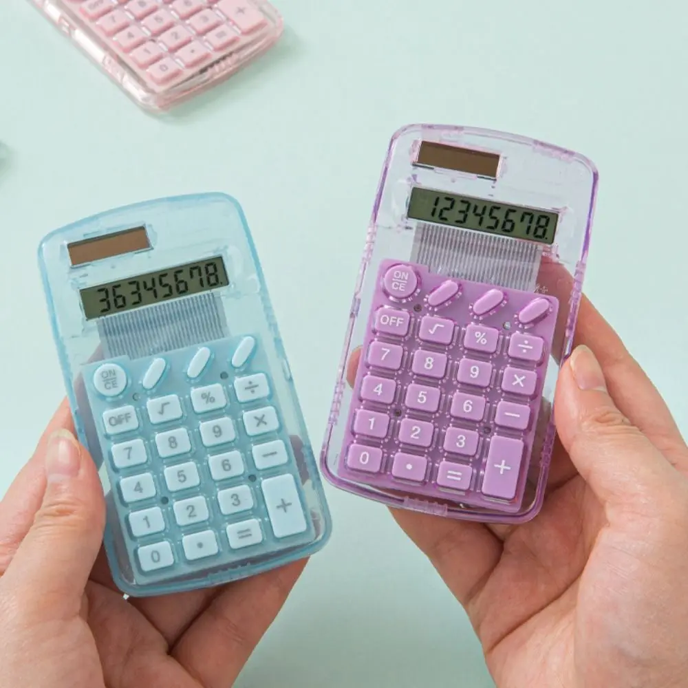 

8-значный электронный калькулятор, мини-калькулятор с силиконовой клавиатурой, прозрачный математический калькулятор ярких цветов, школьные принадлежности