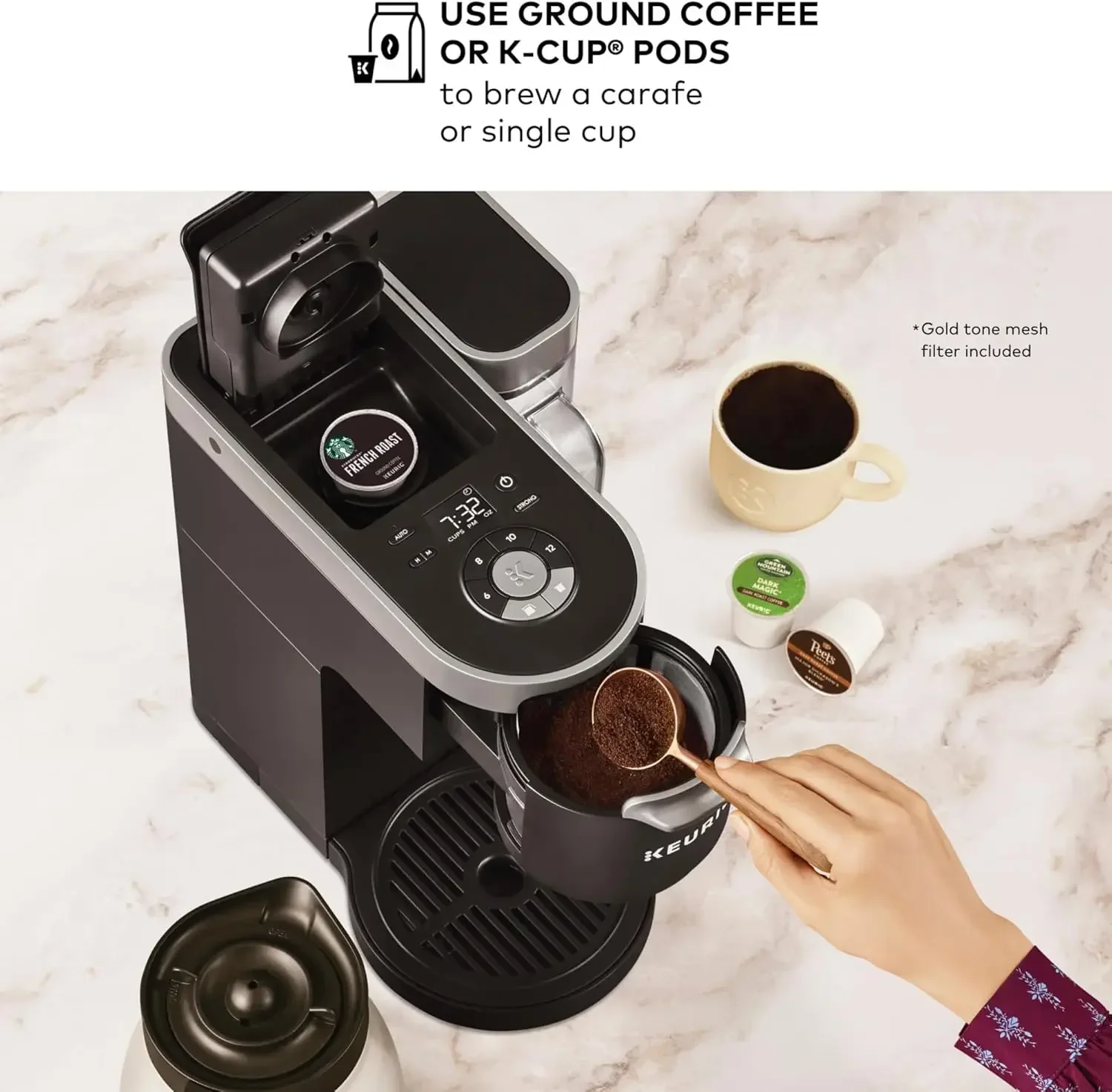 Keurig K-Duo Plus Single Serve & Carafe Coffee Maker, Multi-Position 60oz Removable Reservoir, Programmable Auto Brew