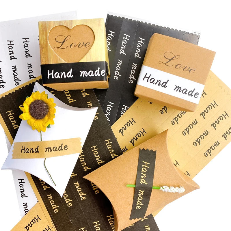 120Pcs Long Hand Made Kraft Seal Sticker Jagged Edge DIY Multifunction Rectangle Paper Label Adhesive Gift Seal Sticker