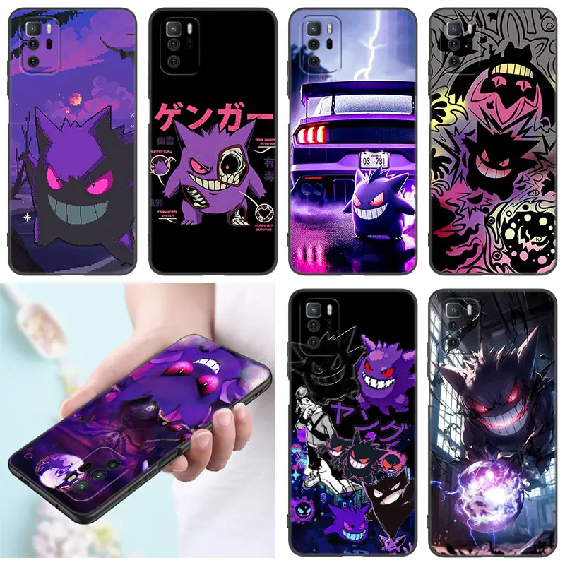 Capa de telefone de silicone preta Pokémon Gengar, Xiaomi Redmi Note 10, 11S, 12, 13 Pro, 4G Plus, 11T, 5G, 10S, 12S