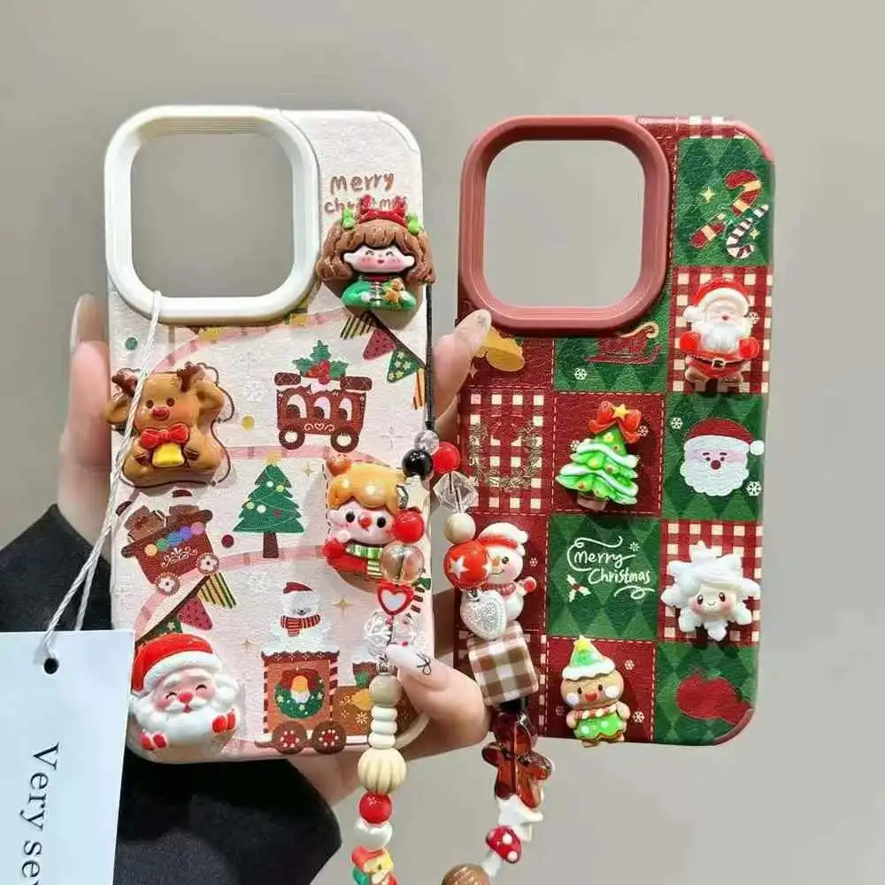 

Cute Cartoon Christmas Tree Elk Snowman Santa Claus Phone Case For iPhone13 12 11 14 15 16 17 Air Pro Max Hot Girl New Year Gift