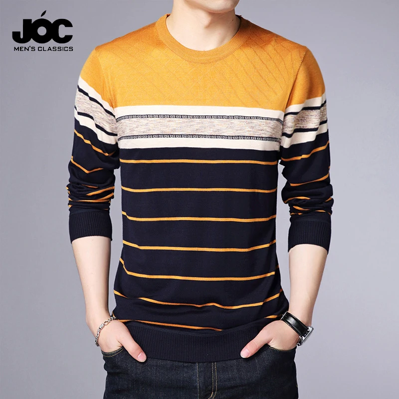 Men\'s Casual Striped Knit Spring and Autumn Long Sleeved Pullover Fashion Top