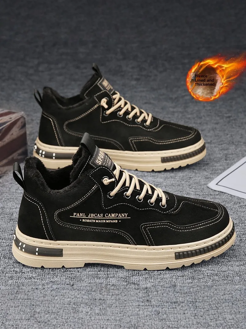 Men's Winter Thickened Fleece Lined Snow Boots Anti-slip Wear-resistant Cotton Shoes for Construction Work Casual  Boots