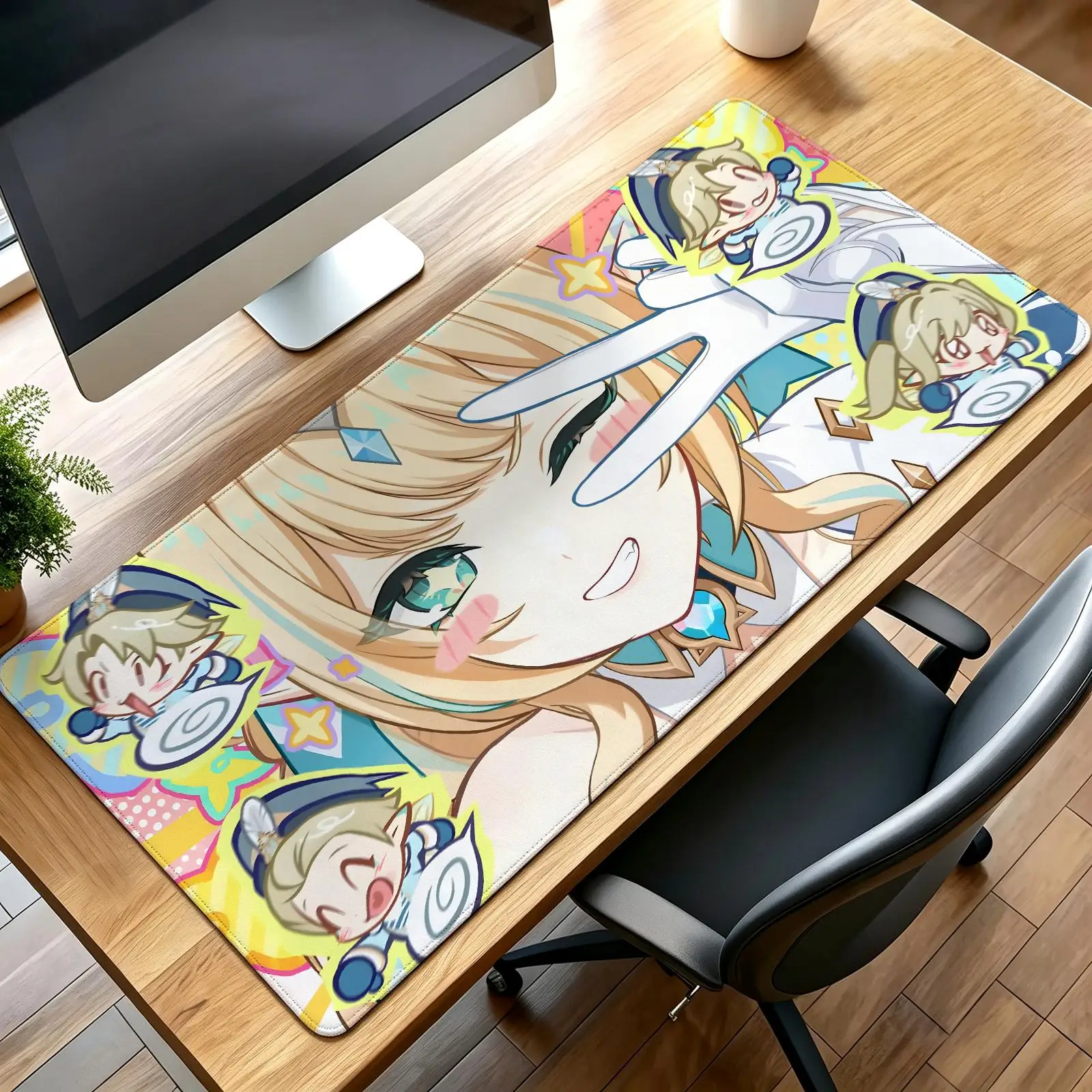 Mouse Pad XXL Anime Mouse Pad, stitched wearproof edge, smooth non-slip mat for desktop & laptop games Genshin Impact Vesna