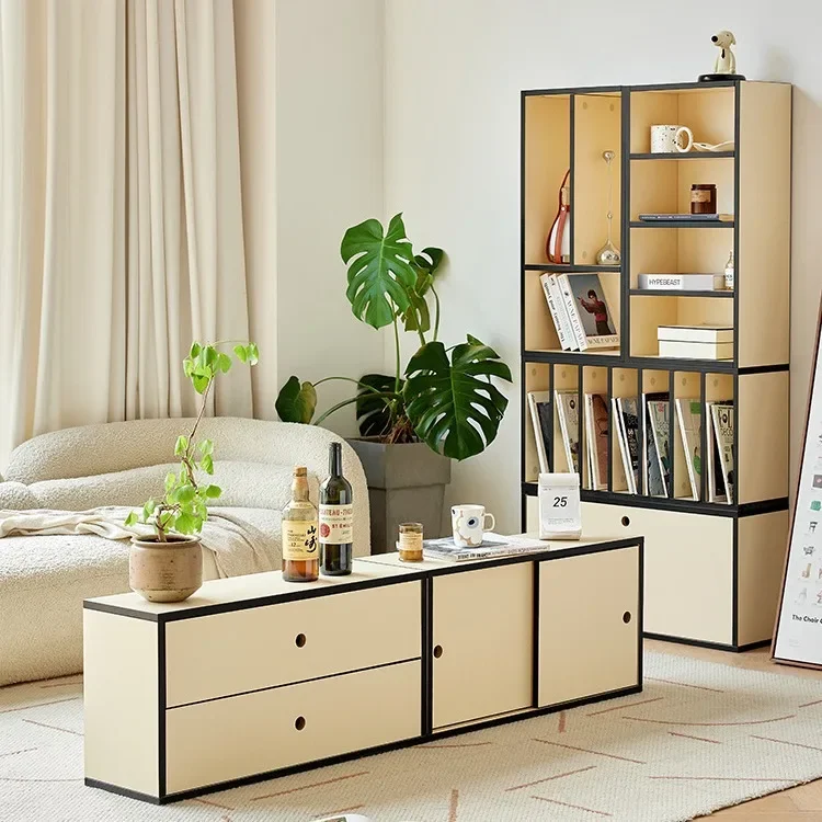 Combination Cream Wind Module Storage Cabinet French TV Cabinet Simple Bookcase Edge Cabinet Storage Bucket  Internet celebrity