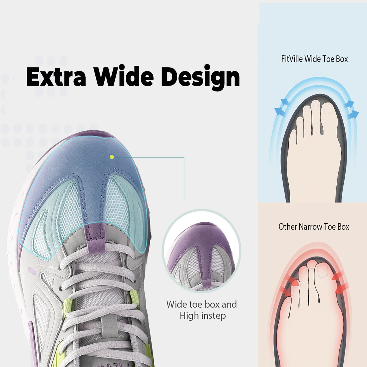 FitVille Extra Wide Women\'s Walking Shoes Wide Width lightweight Sneakers for Flat Foot Plantar Fasciitis Heel Pain Relief