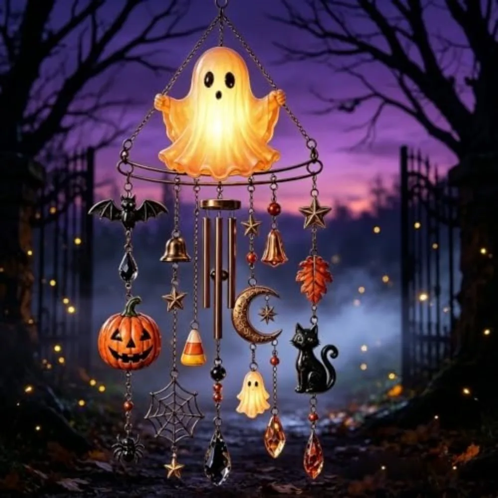 Halloween Themed Crystal Wind Chime Hanging Chain Faceted Teardrops Hanging Ornament Bead Accents Stained Glass Glass Suncatcher