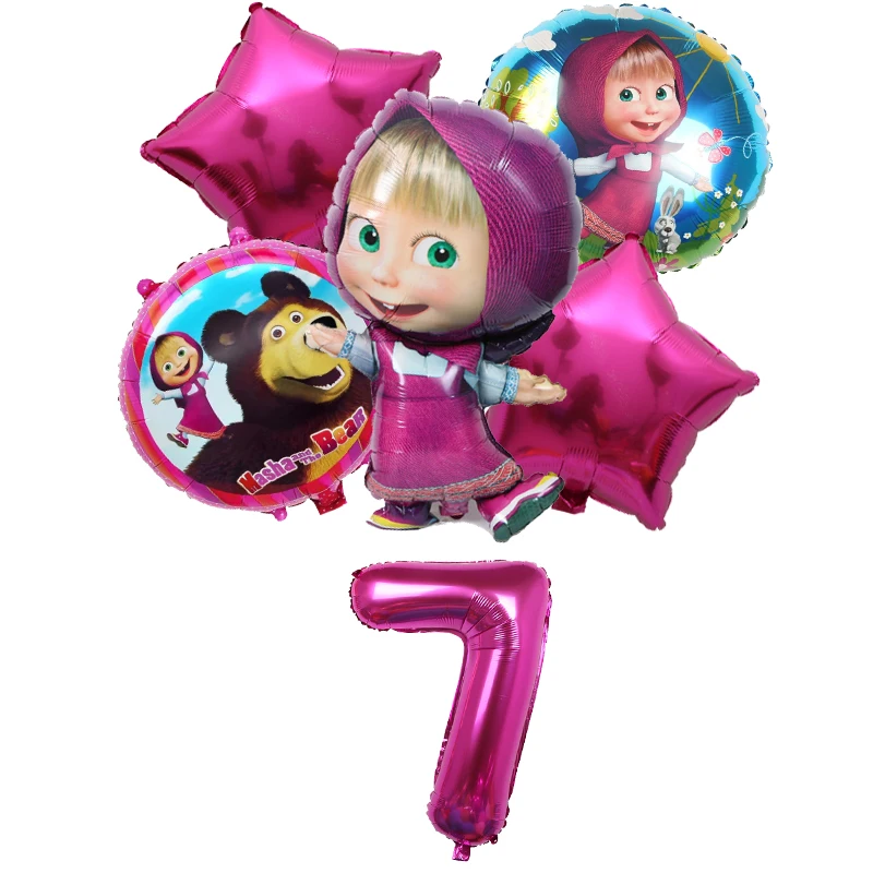 6Pcs Disney Marsha and Bear Themed Globos Digital Set 1-9 Year Old Girl Birthday Party Supplies Decoration Baby Shower Gift