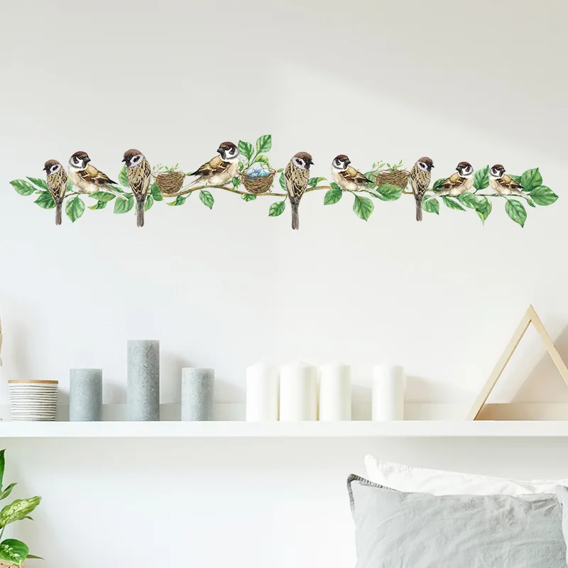 Cute Birds Nest Twigs Wall stickers Living Room Background Children's Room Decoration Wallpaper Mural Home Decor Nursery Sticker