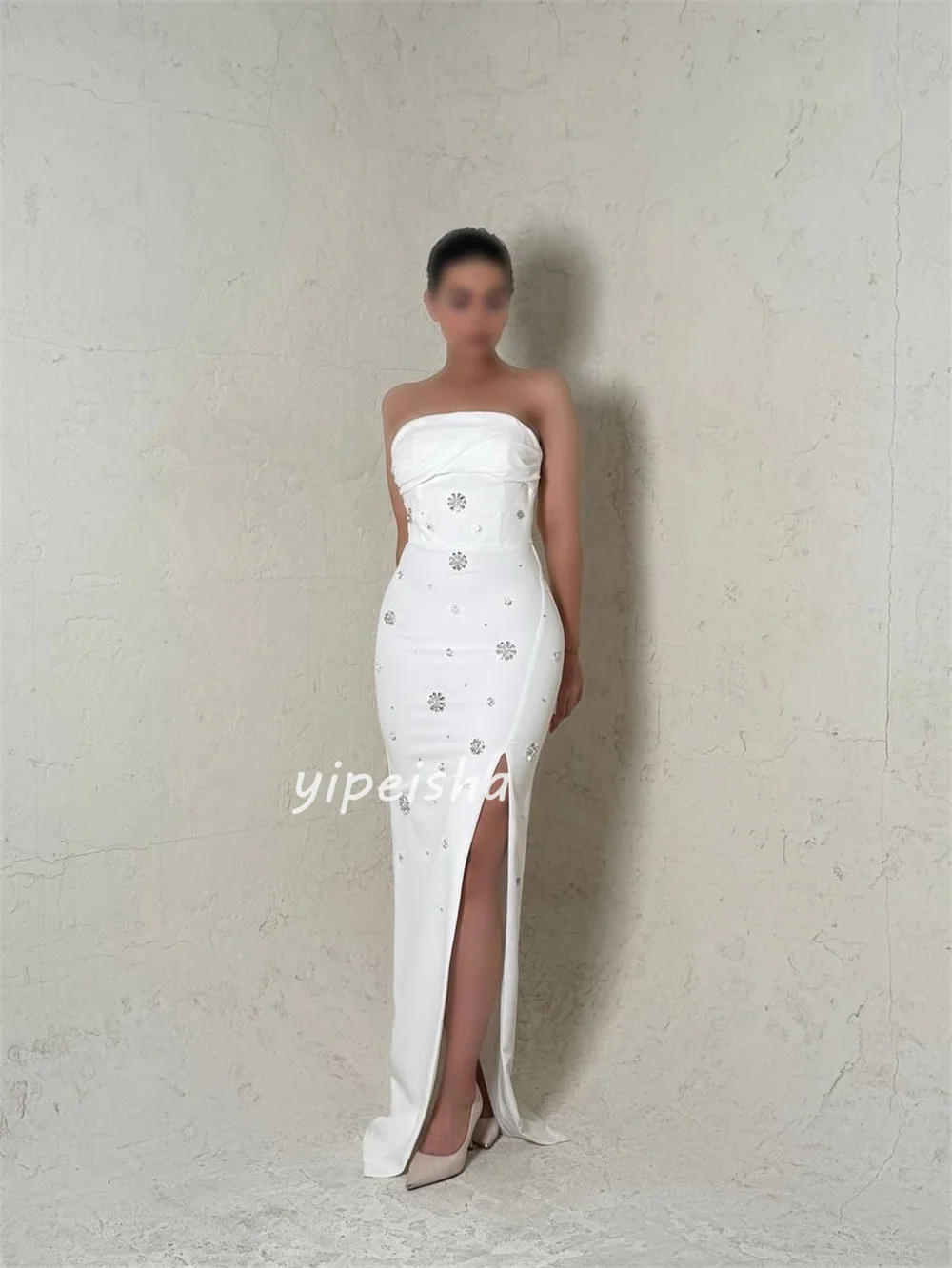 تخصيص الطراز الحديث مطابقة جيرسي حجر الراين الطية حورية البحر حمالة فساتين طويلة فساتين مناسبة مخصصة الموضة الكلاسيكية