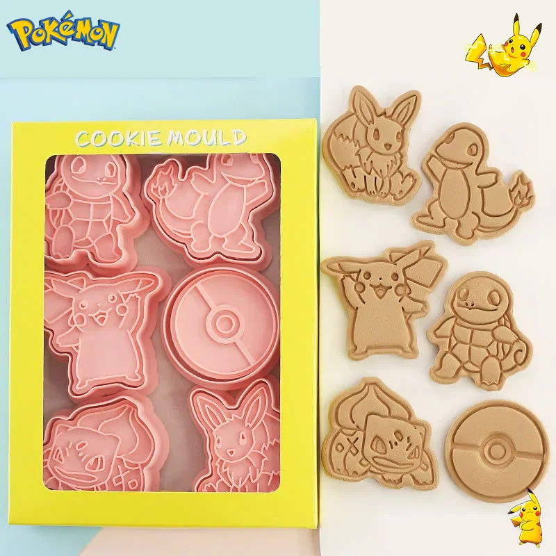 Nuevo 6 unids/set figuras de Pokémon cortadores de galletas dibujos animados DIY molde de panadería prensa de galletas estampado engrasador azúcar molde para pastel Juguetes